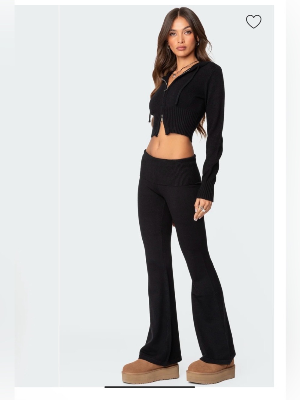 Edikted Desiree Knitted Hooded 
Cardigan & Low Rise Fold
Over Pants Matching Set